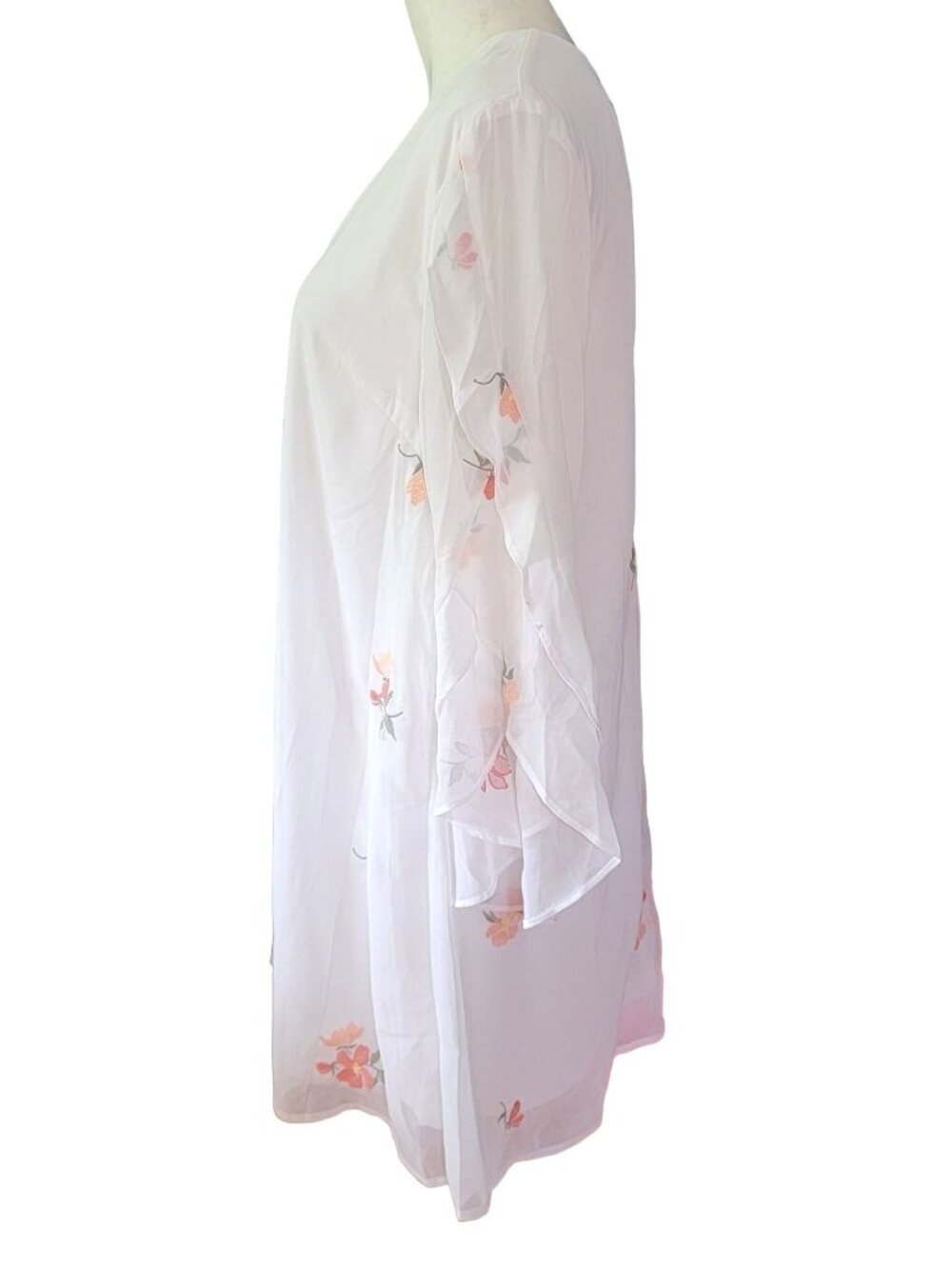 Loveriche Womens Mini Shift Dress LG White Pink Embroidered Floral Sheer Sleeve - Picture 7 of 13